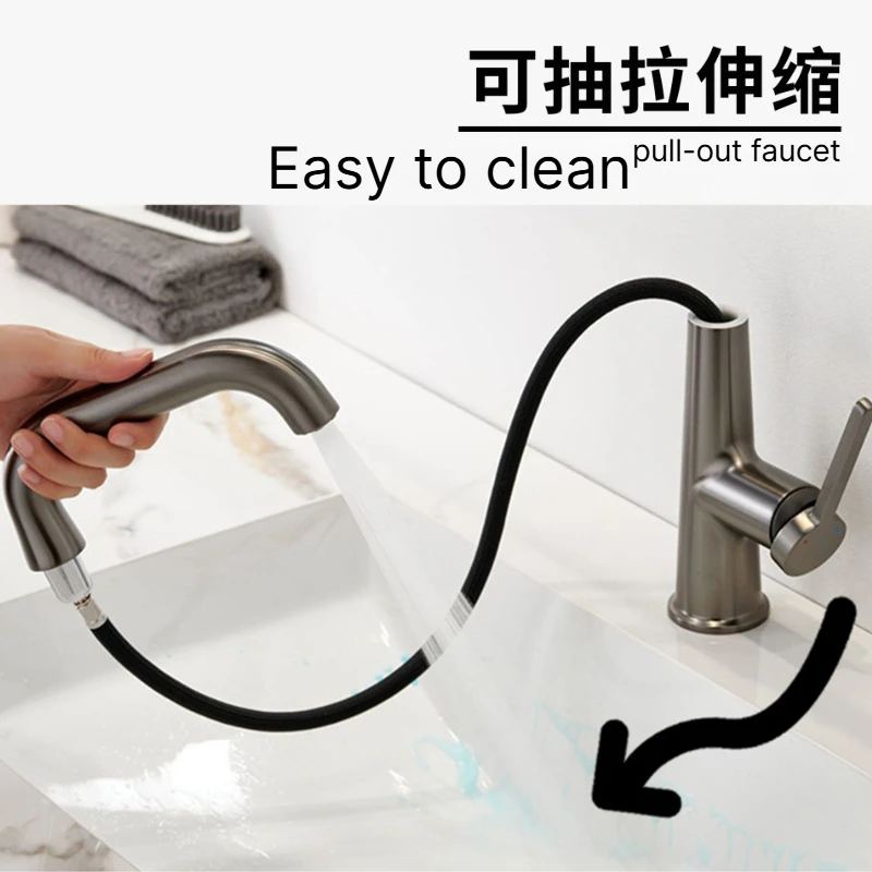 DUTRIEUX Pull Out  Sink Faucet Solid Brass Body  Honeycomb Water Outlet With Ceramic Cartridge For Vanity Wash Basin Tap