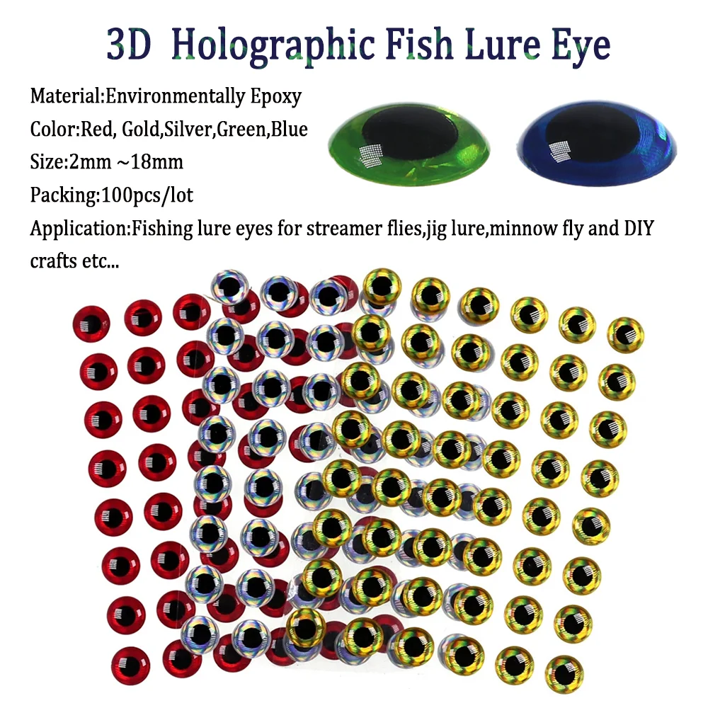 Fishing Lure Eyes Holographic 3D Epoxy Fish Eyes for Fly Tying Streamers Baitfish DIY Lures Jig Baits Crankbaits Making Material