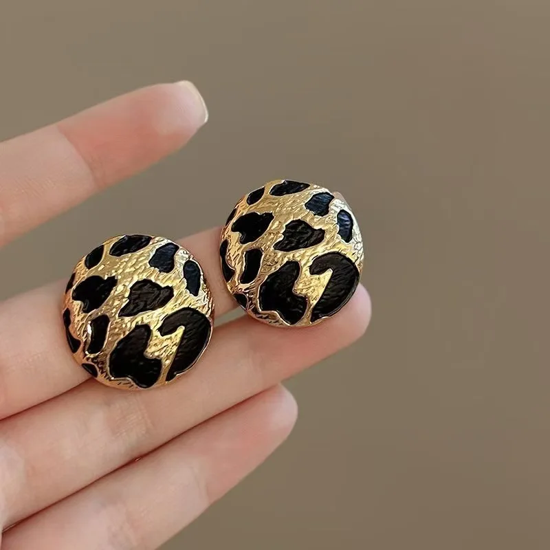 Boho Style Leopard Print Pattern Round Stud Earrings Mascot Ornaments for Women Trendy Accessories Valentine's Gift Wholesale