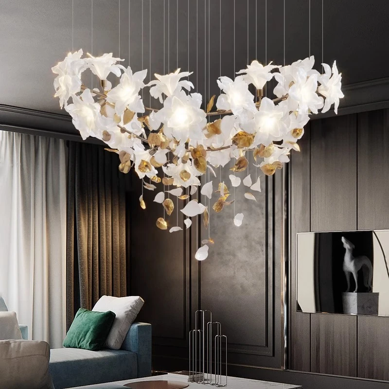 Luxury Stairscase Crystal Chandelier Loft Hanging Chandelier For Hotel Lobby Living Room Designer Flower Shaped Chandelier