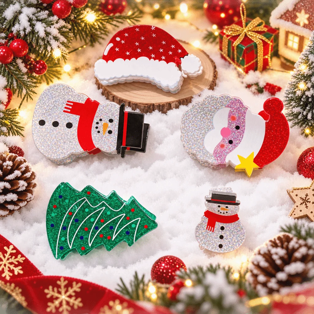 Sweet Acrylic Christmas Hair Claw PVC Merry Christmas Cute Shark Clip Snowman Lightweight Animal Hair Grasp Teenagers
