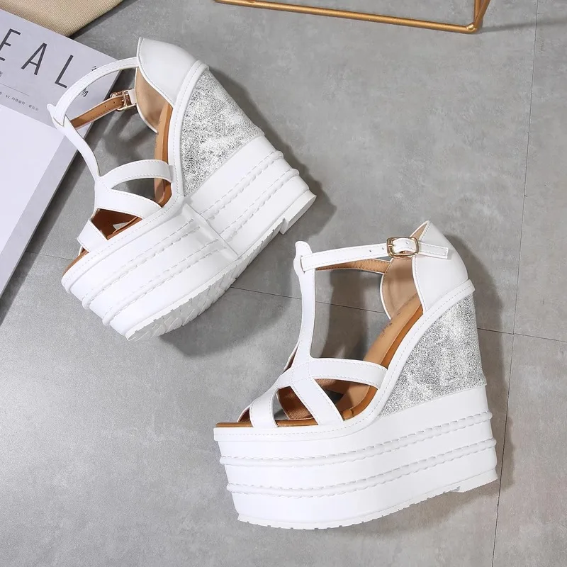 

2026 New Sexy Ultra High Wedge Heel Peep Toe Platform Sandals Women's Bohemian Ethnic Waterproof Summer Night Club Party Shoes