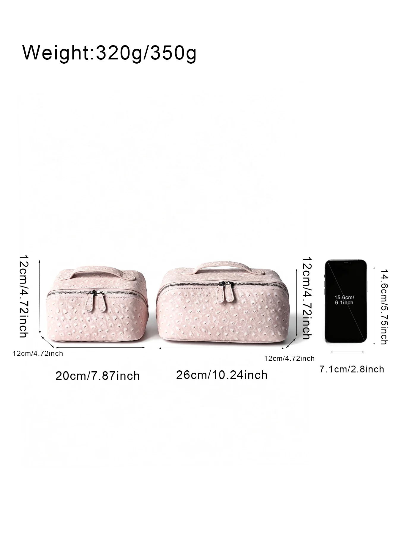 Neue Kosmetiktasche aus Straußenleder, tragbarer Reise-Kosmetik-Organizer, schneeweiß, für Damen, Handtasche, Toilettenartikel-Etui, Kosmetikbeutel – Detail 3