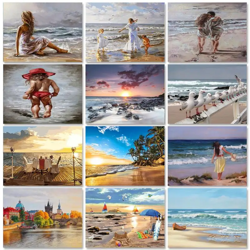 

GATYZTORY Frame Painting by numbers Kits Picture Drawing Beach Scenery Handmade DIY Coloring by numbers Adults Crafts Home Decor