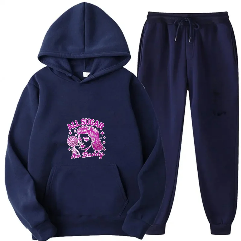 طقم هوديي رمادي + نمط ونص مطبوع باللون الوردي All Sugar No Daddy #5