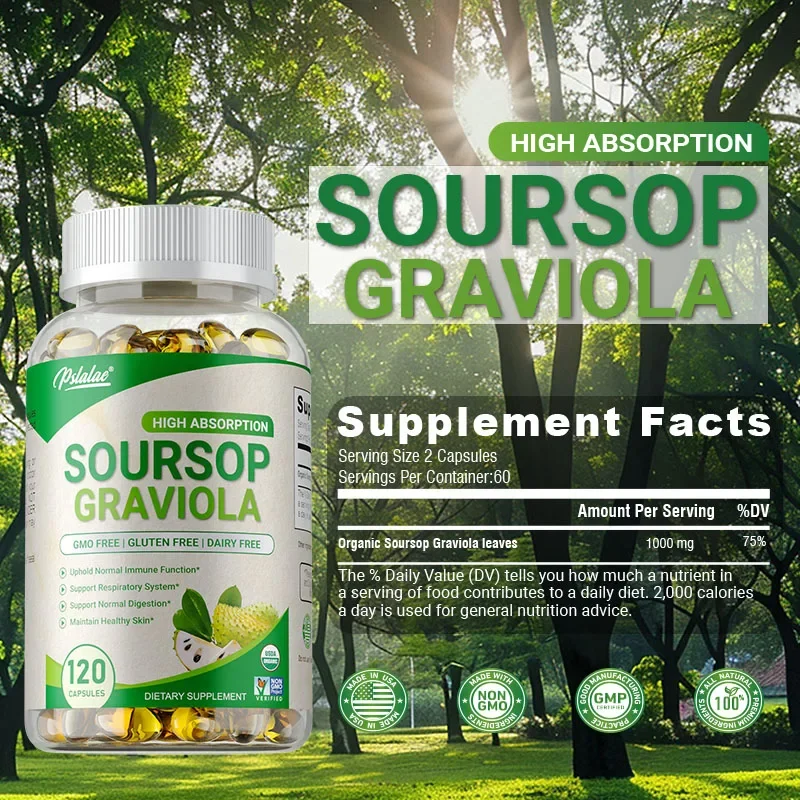 Soursop Graviola Capsules - Support Respiratory System, Immune Function, Promotes Digestion and Cell Health