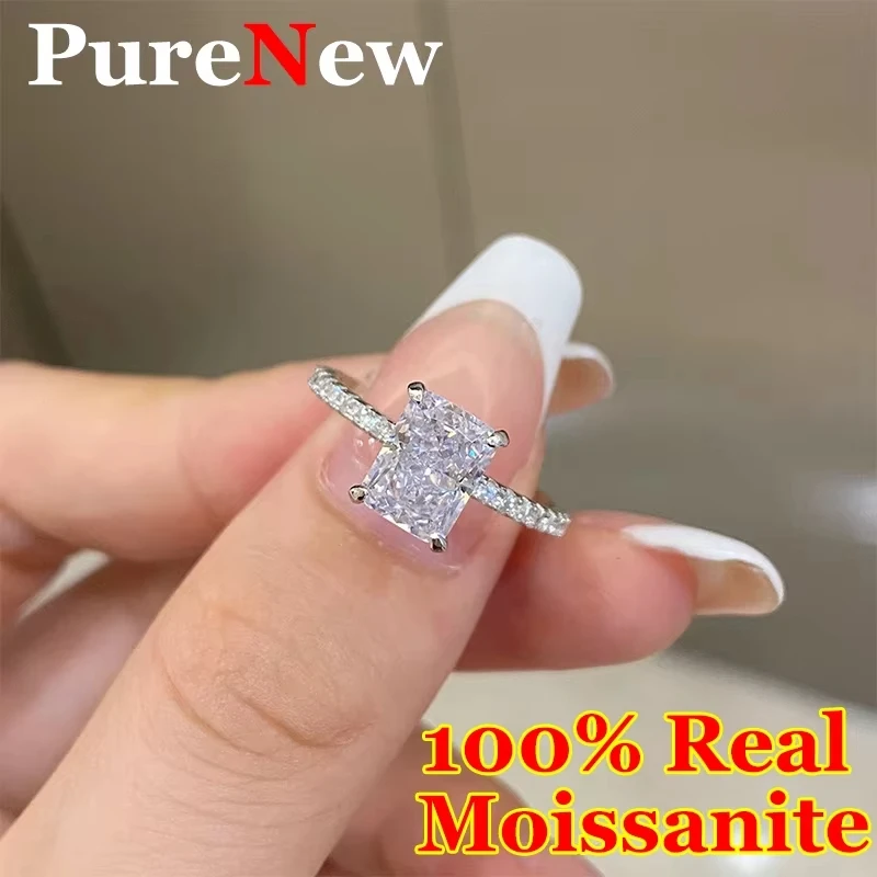 PureNew, anillos de diamantes de moissanita de corte radiante de 1ct-4ct para mujer, anillo de diamante de corte ovalado de lujo de plata 925 Original para mujer 2025