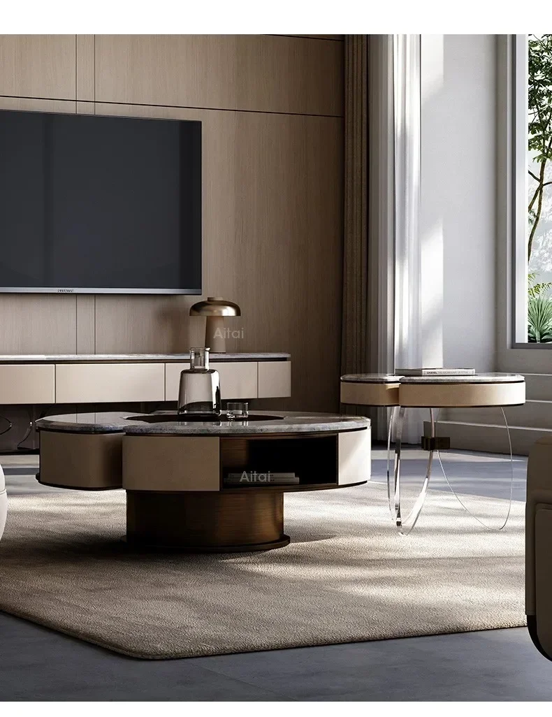A  Natural marble coffee table new special-shaped luxury stone living room furniture storage round size coffee table