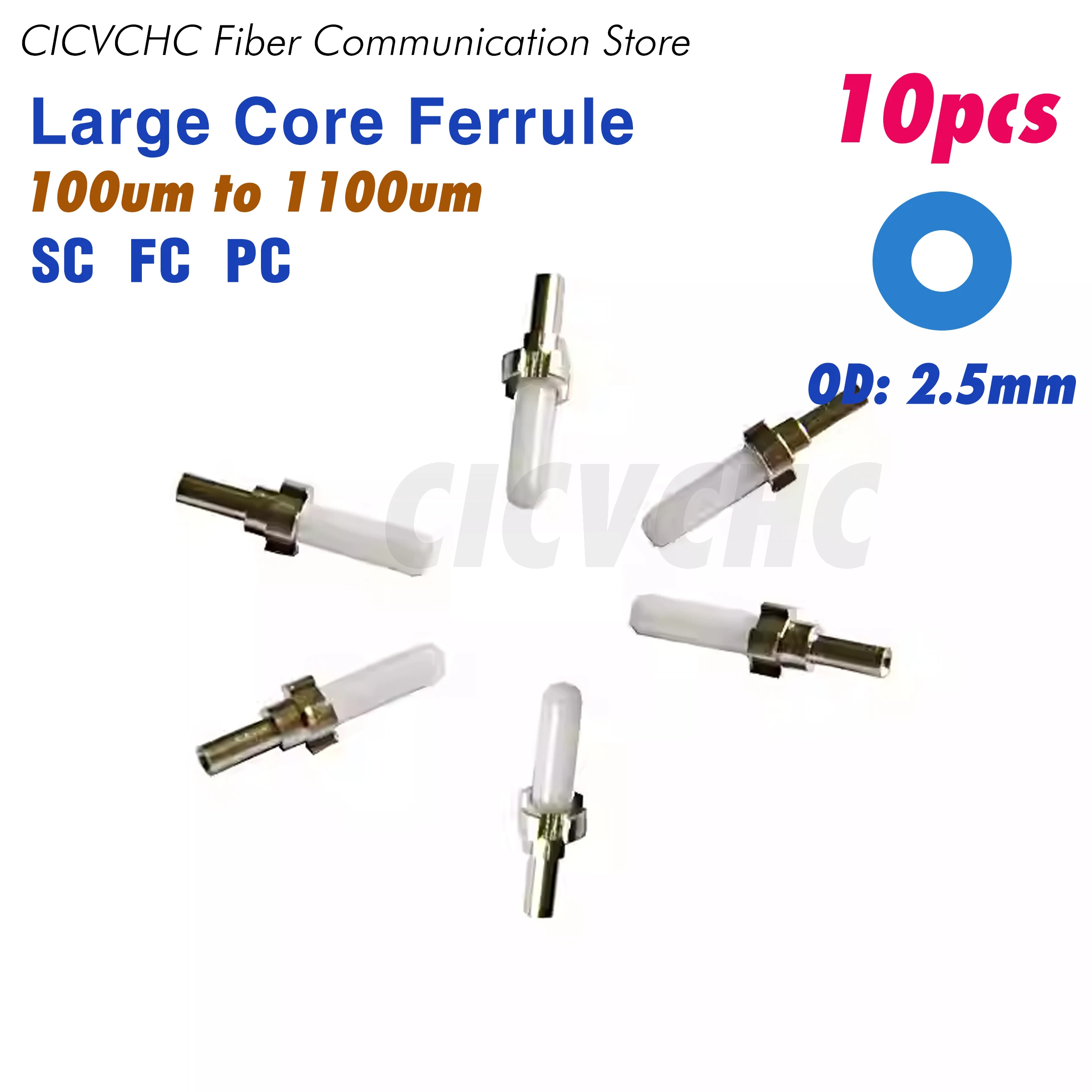 10pcs Larger Core Fiber Ferrule SC FC PC 100um to 1100um Optic Cable