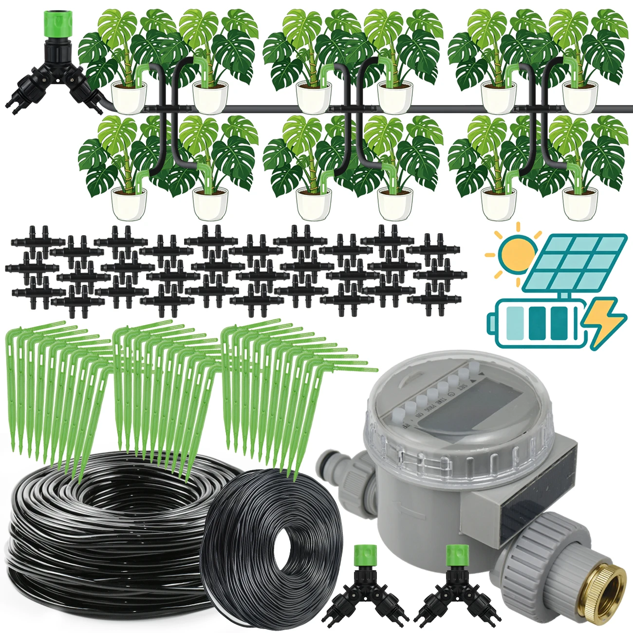 KESLA Solar Power Automatic Watering Drip Irrigation System Kit 4/7mm to 3/5mm Hose Arrow for Garden Potted Plant Bonsai Balcony