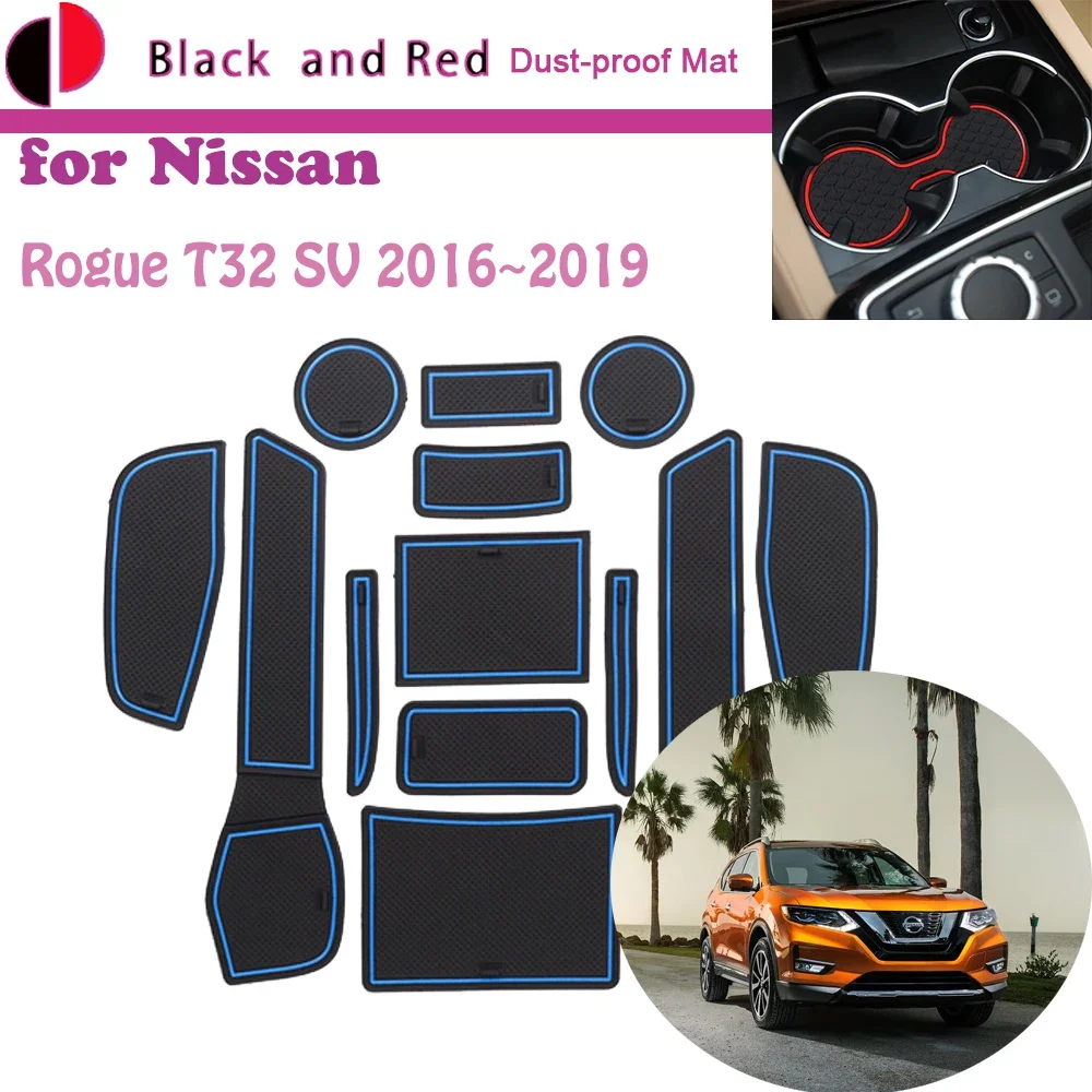 Rubber Door Groove Mat for Nissan Rogue T32 X Trail SV 2016~2019 Cushion Gate Storage Slot Coaster Dust-proof Car Sticke Auto