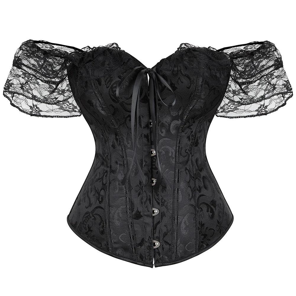 Steampunk Victorian Corset Top Lace Sleeves Chest Binder Bustier Plus Size 6XL Lingerie Gorset