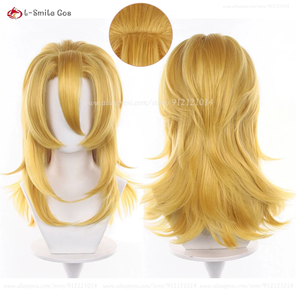 

Anime Diego Brando Cosplay Wig 50cm Golden Yellow Wigs Heat Resistant Synthetic Hair Men's Anime Cosplay Wigs for Halloween