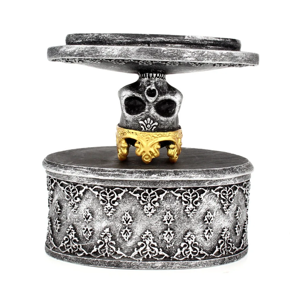 

Crowned Skull Jewelry Storage Box Necklace Earrings Ring Bracelet Container Case Makeup Organizer Table Storage Bin (Black)