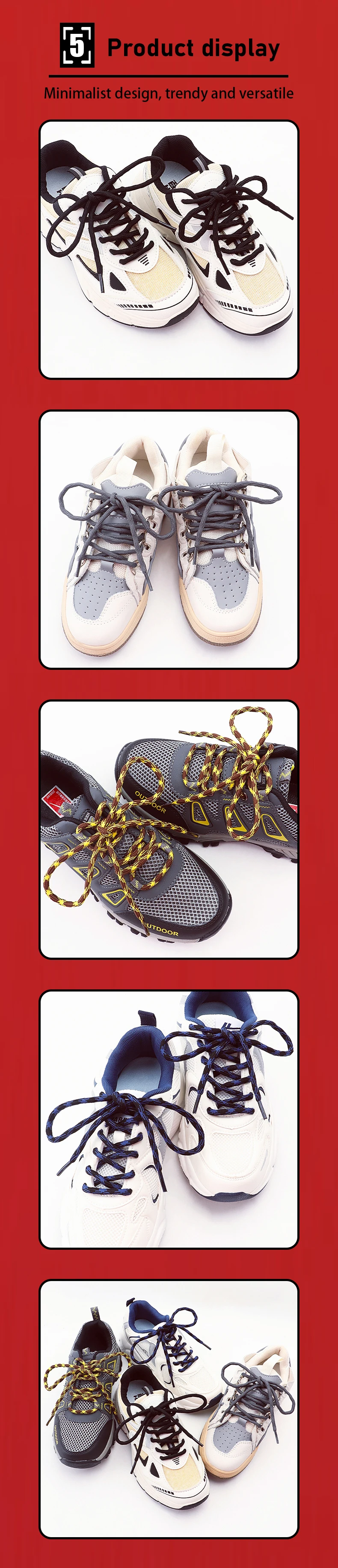 Runde Stiefelschnürsenkel, robuste und langlebige Schnürsenkel für Stiefel, Arbeitsstiefel und Wanderschuhe, doppelte kugelförmige, kreuzgewebte Schnürsenkel – Detail 6