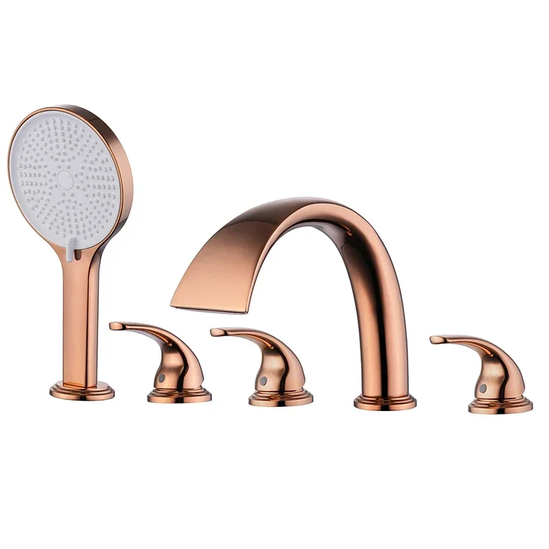 All-copper bathtub faucet Split type hot and cold water sitting cylinder side five-piece set Bathtub waterfall