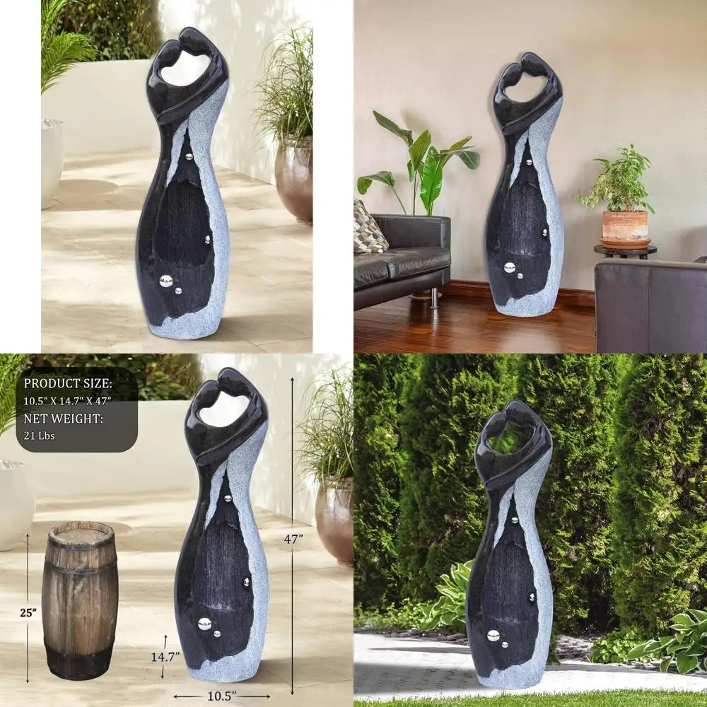 

Modern Waterfall Fountains Graceful Hugging Couple Gurgling Water Features Outdoor Indoor Garden Faux Stone Zen Fountain in Marb