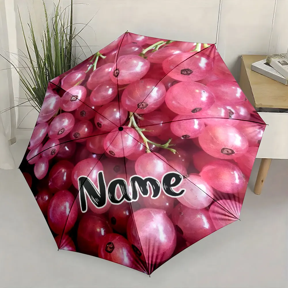 Custom Name Umbrella, Red Berry Pattern Design Umbrella – Stylish and Vibrant Folding Umbrella for Sunny and Rainy,Gift