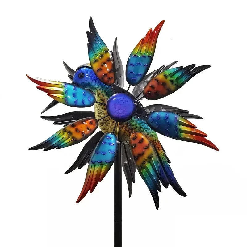 Scenic outdoor iron painting hummingbird windmill animal modeling flamingo ornament garden gardening decoration