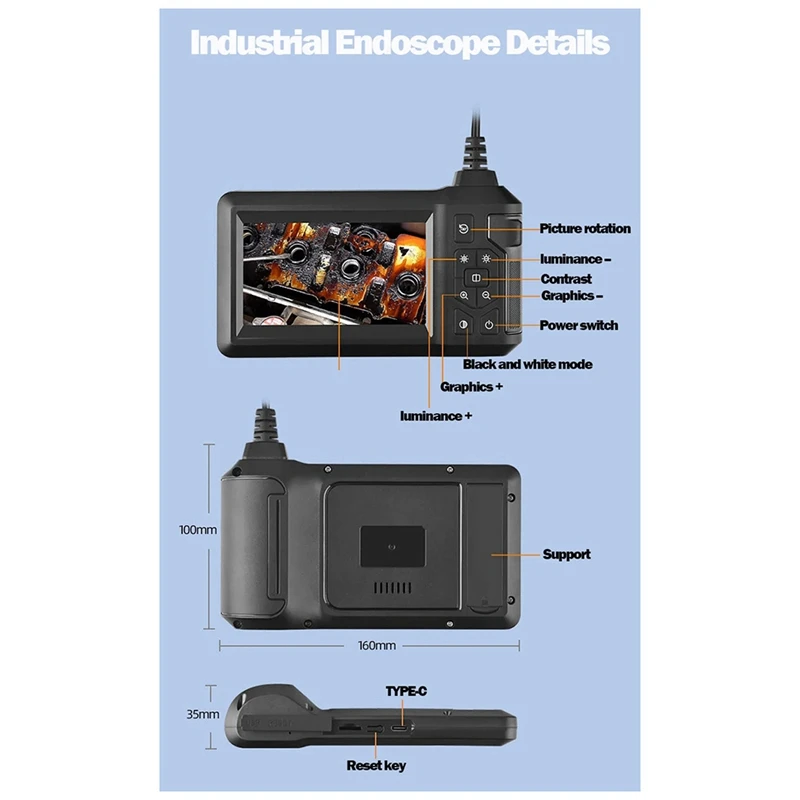 Industrial Pipeline Endoscope With Light 4.3-Inch LCD HD Digital Camera Handheld Waterproof Sewer Inspection Camera