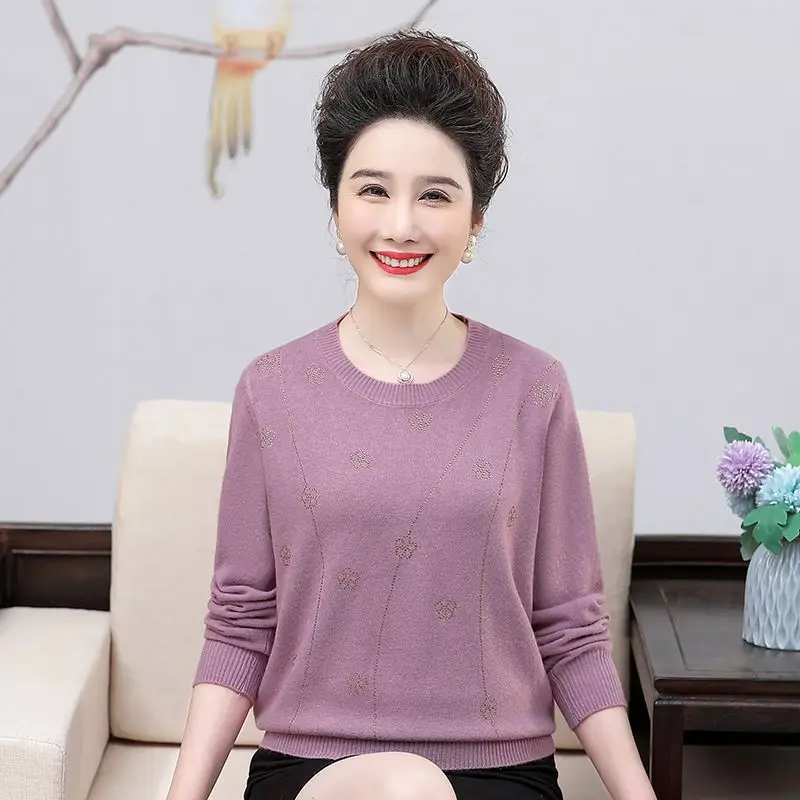 Trui Dames Trends 2025, losse gebreide trui met lange mouwen, moeder van middelbare leeftijd, trui, blouse, lente herfst, vrouwelijke kleding