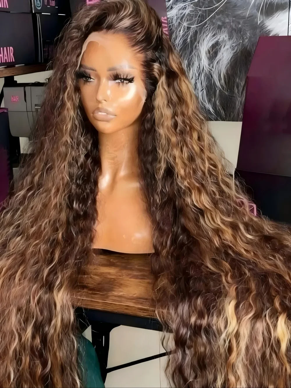 

Парик из натуральных волос Deep Wave, 32-34 дюйма, с мелированием, плотность 200%, 13x4 HD Lace Front, медово-русый, бирманский кудрявый, безклеевой фронтальный парик