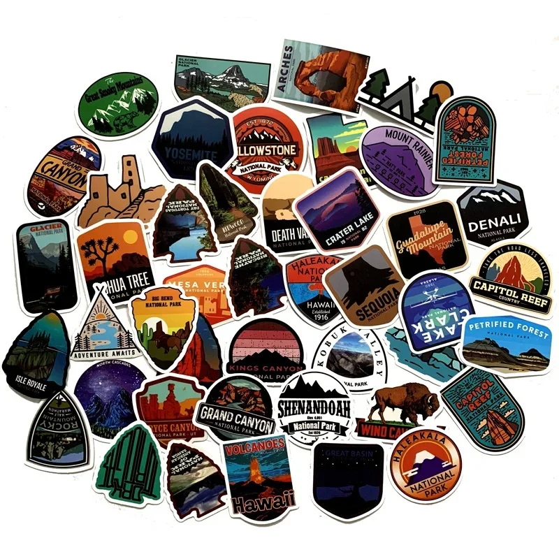 1Sets = 100Pcs Natural Magnificent Scenery National Park Stickers Water Cup Computer Notebook Stickers