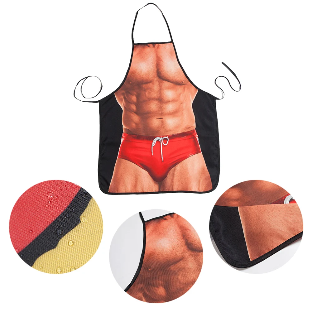 Sexy Apron Novel Muscle Men\'s Kitchen Cooking Barbecue Apron Fun Creative Gift for Boyfriend