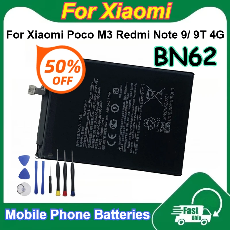 

For Xiaomi Poco M3 Redmi Note 9/ 9T 4G BN62 Rechargeable Mobile Phone Batteries 4000mAh-6000mAh Capacity