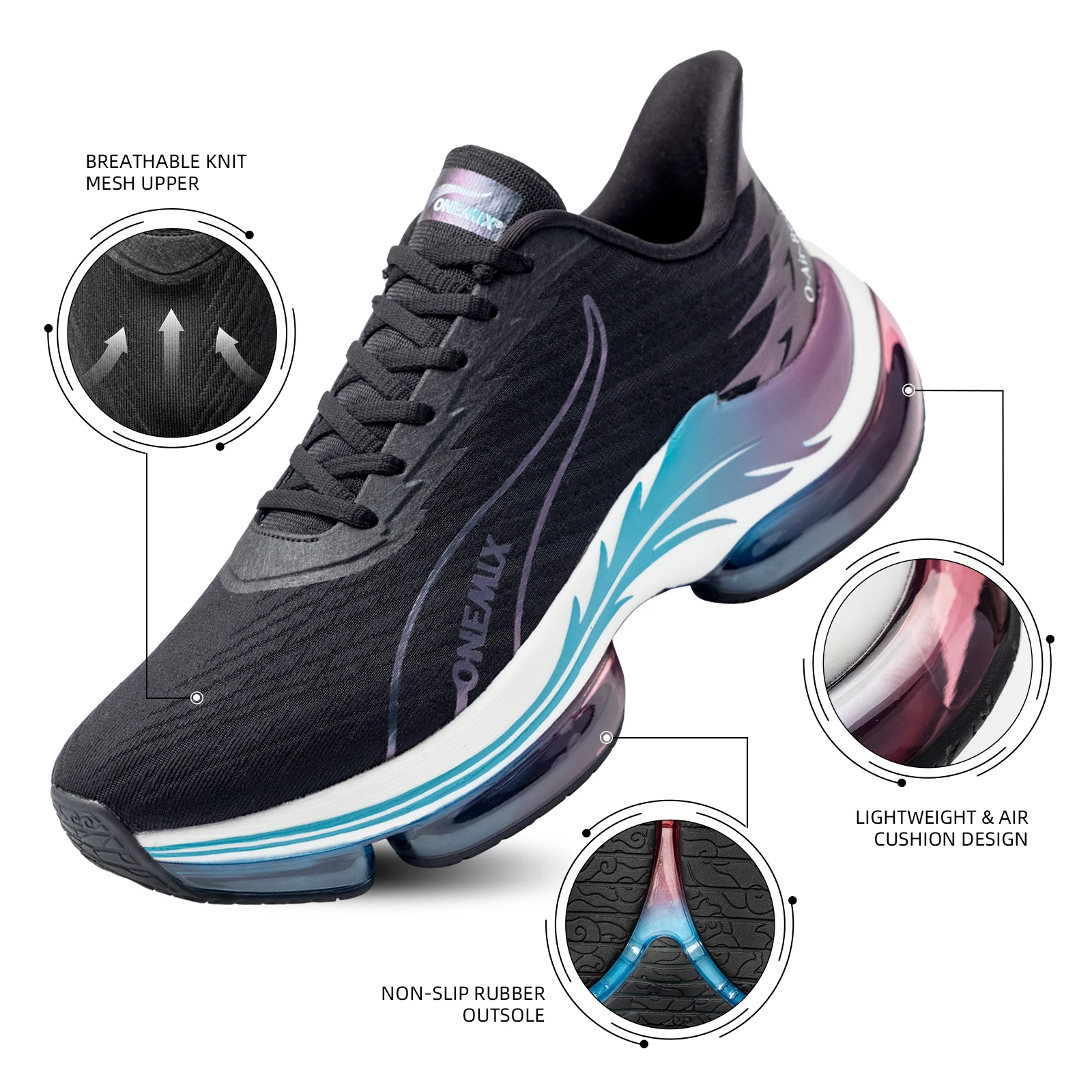 ONEMIX Chaussures de course de sport pour hommes Musique Rhythm Man Sneakers Respirant Mesh Outdoor Athletic Shoe Light Male Chaussures de marche Taille EU 39-47