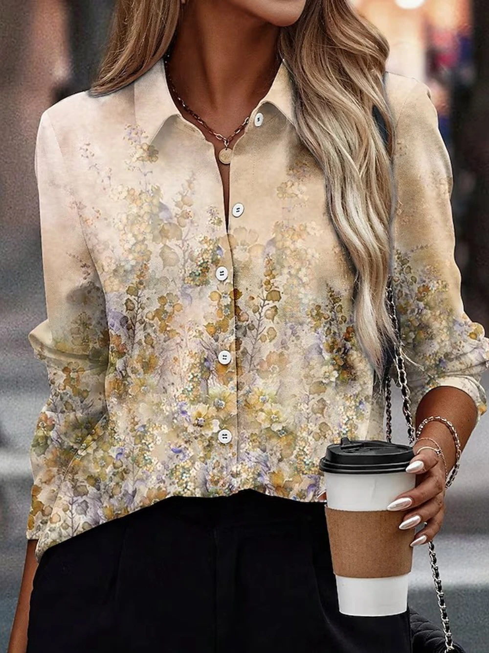 Women's Shirt Blouse Pink Blue Green Floral Button Print Long Sleeve Casual Holiday Fashion Shirt Fit Floral Spring & Fall Tops