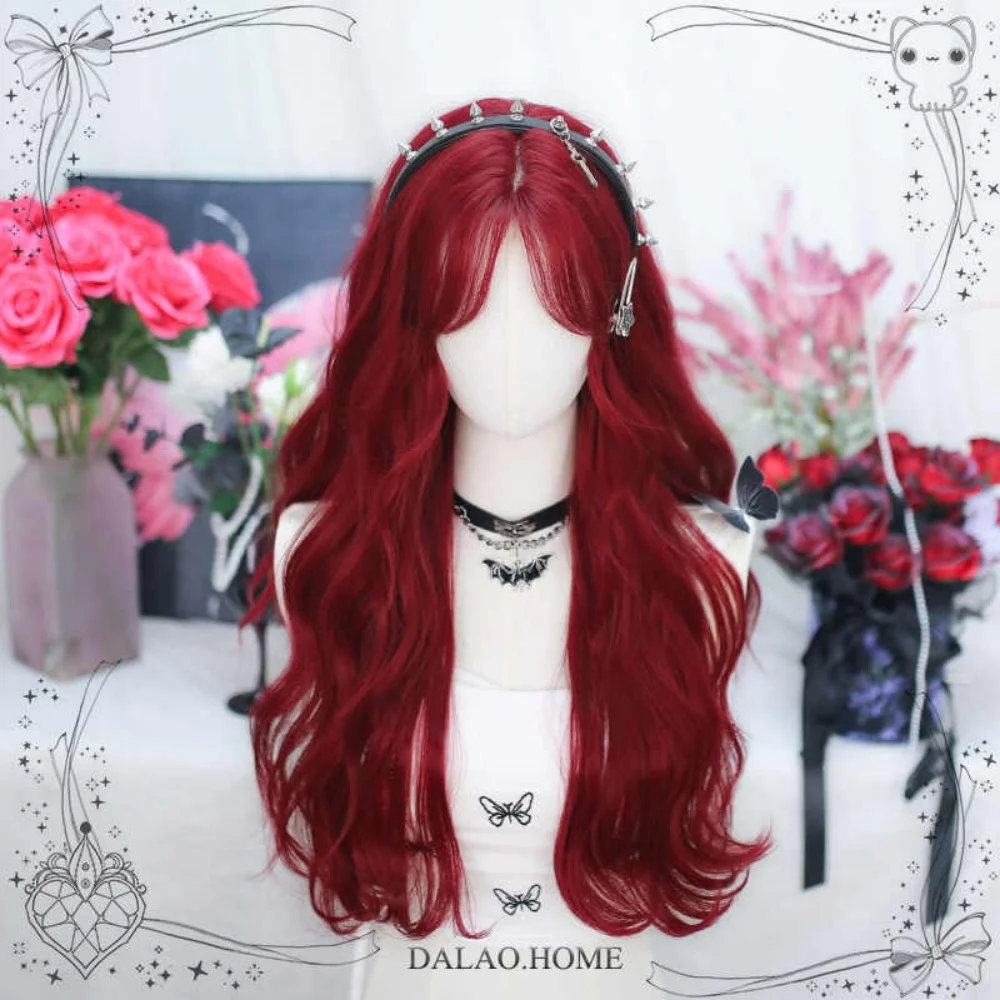OLACARE Synthetic Long Body Wave Black Brown Red Cosplay Wigs Middle Part Wigs Natural Lolita LM Wigs Women
