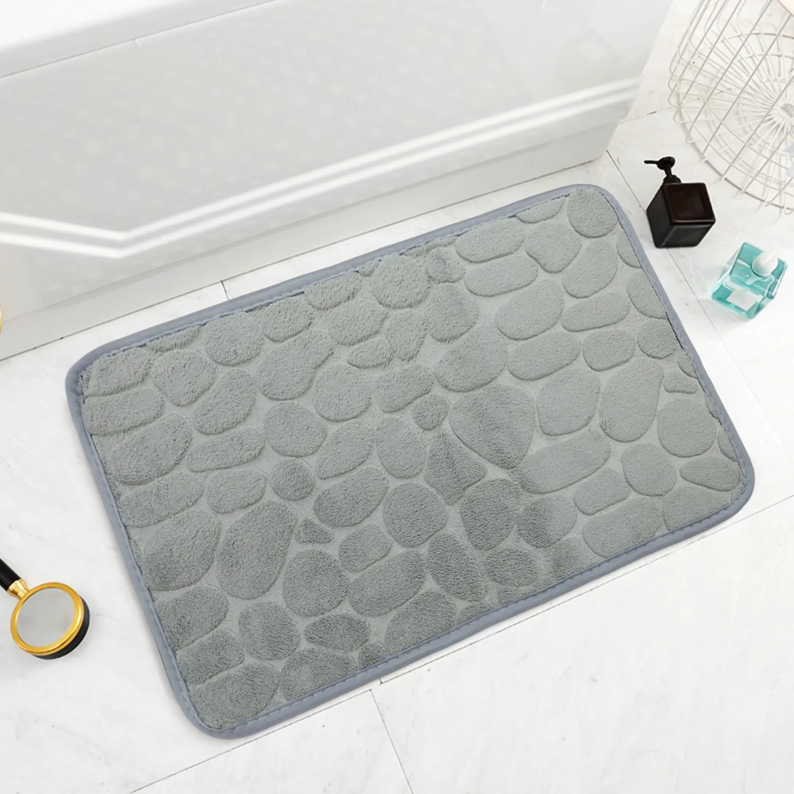 Non Slip Memory Foam Bathroom Mat with Absorbent Coral Fleece and Pebble Carpet Suitable for Toilet and Bedroom