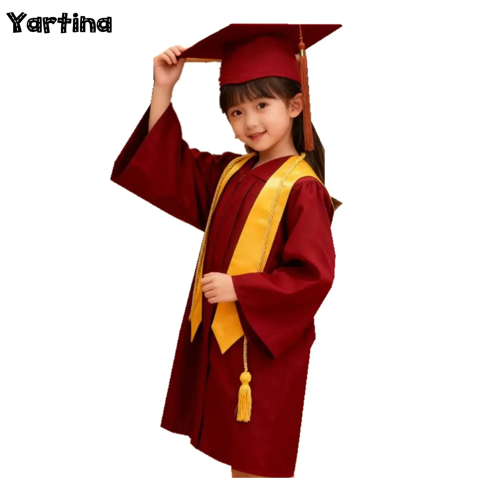 

Kids Boys Girls School Graduation Gown Set Preschool Maternity Diploma Uniform Front Zipper Robe with Hat Stole And Tassel