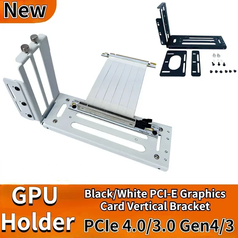 New Riser White&Black PCI-E x16 ATX Graphics Card Vertical Bracket GPU Holder+GEN4 PCIE 4.0/3.0 16X Riser Extender Cable 10~50CM