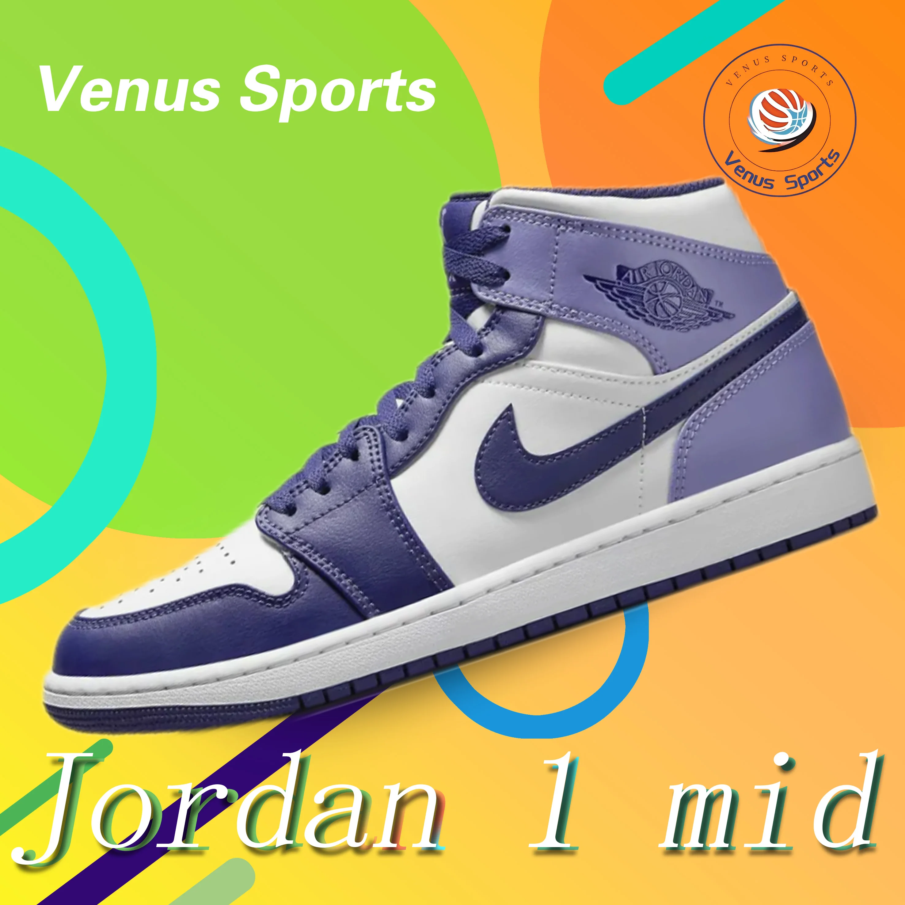 Jordan Air Jordan 1 Mid “Blueberry” Wear-resistant Anti-skid Comfortable and versatile Mid-top Retro Board Shoes White Purple