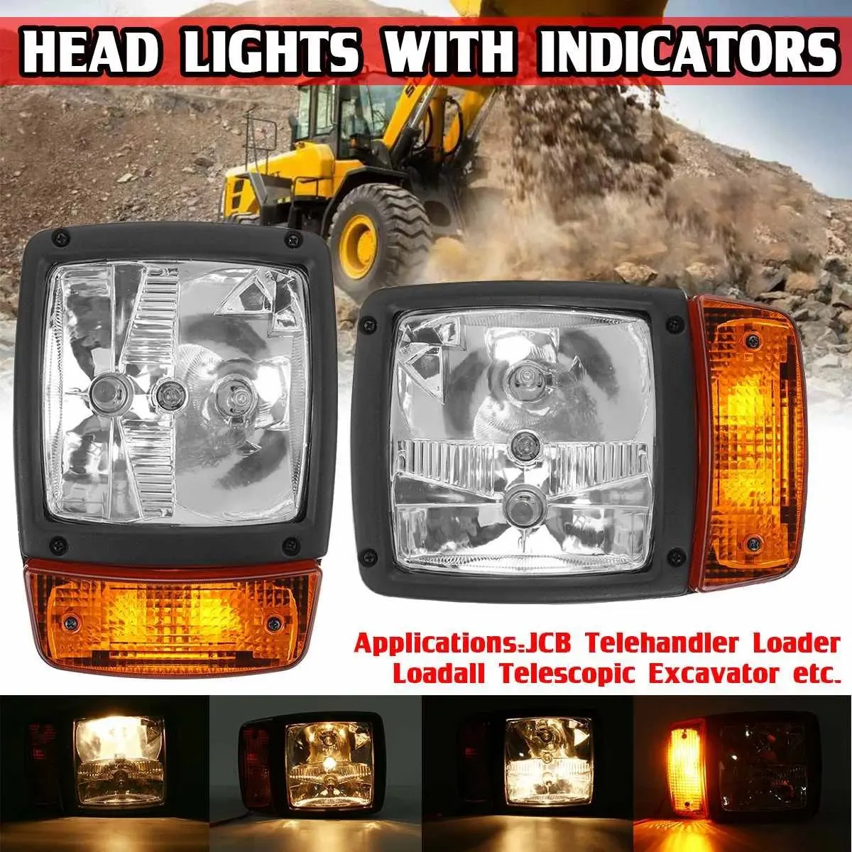 24V Excavator JCB Front LED Headlights Turn Signal Lamp Indicator Work Light for Tractor Telehandler Loader Forklift A