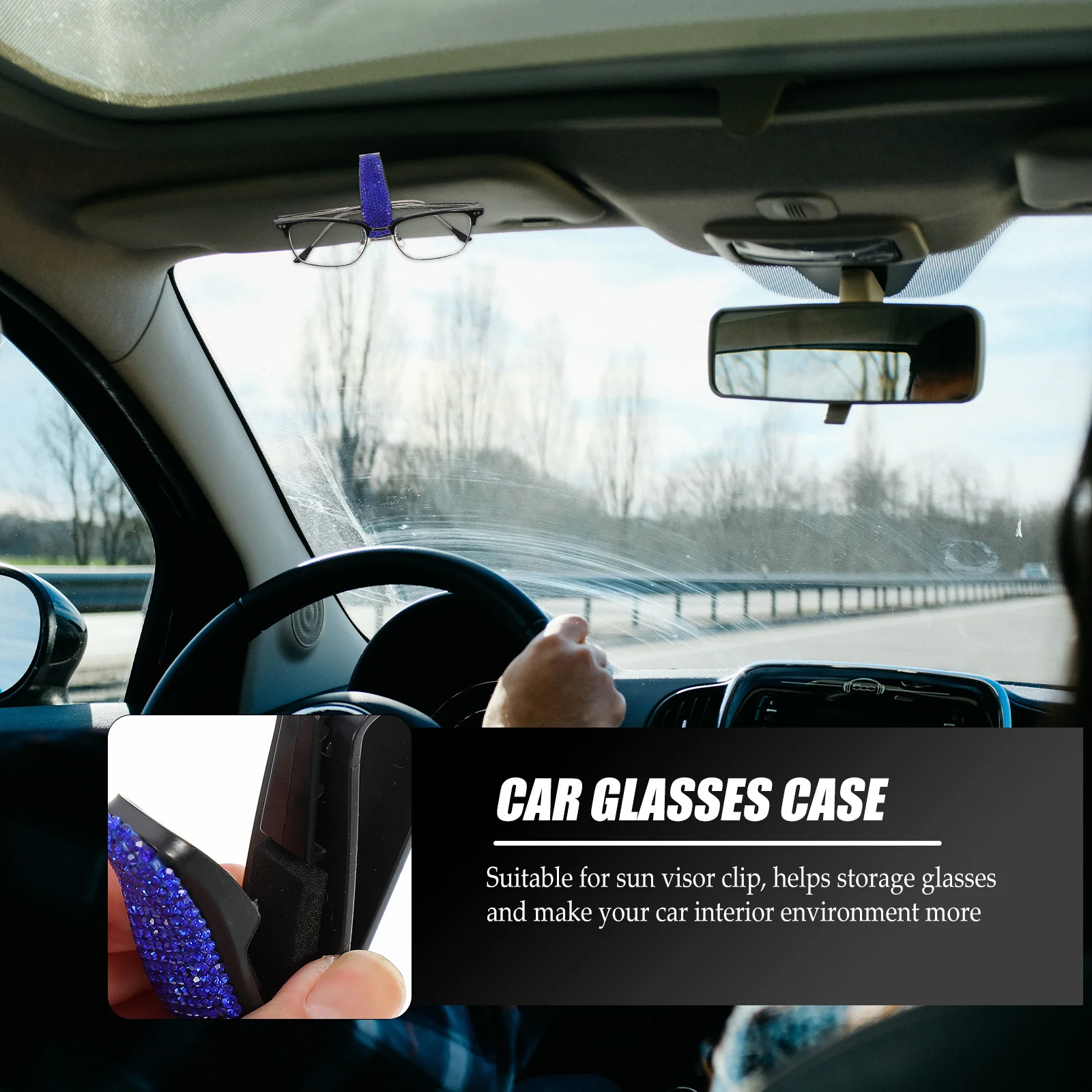 

Car Glasses Holder Sun Visor for Sunglass Eyeglasses Sunglasses Clip Rhinestones