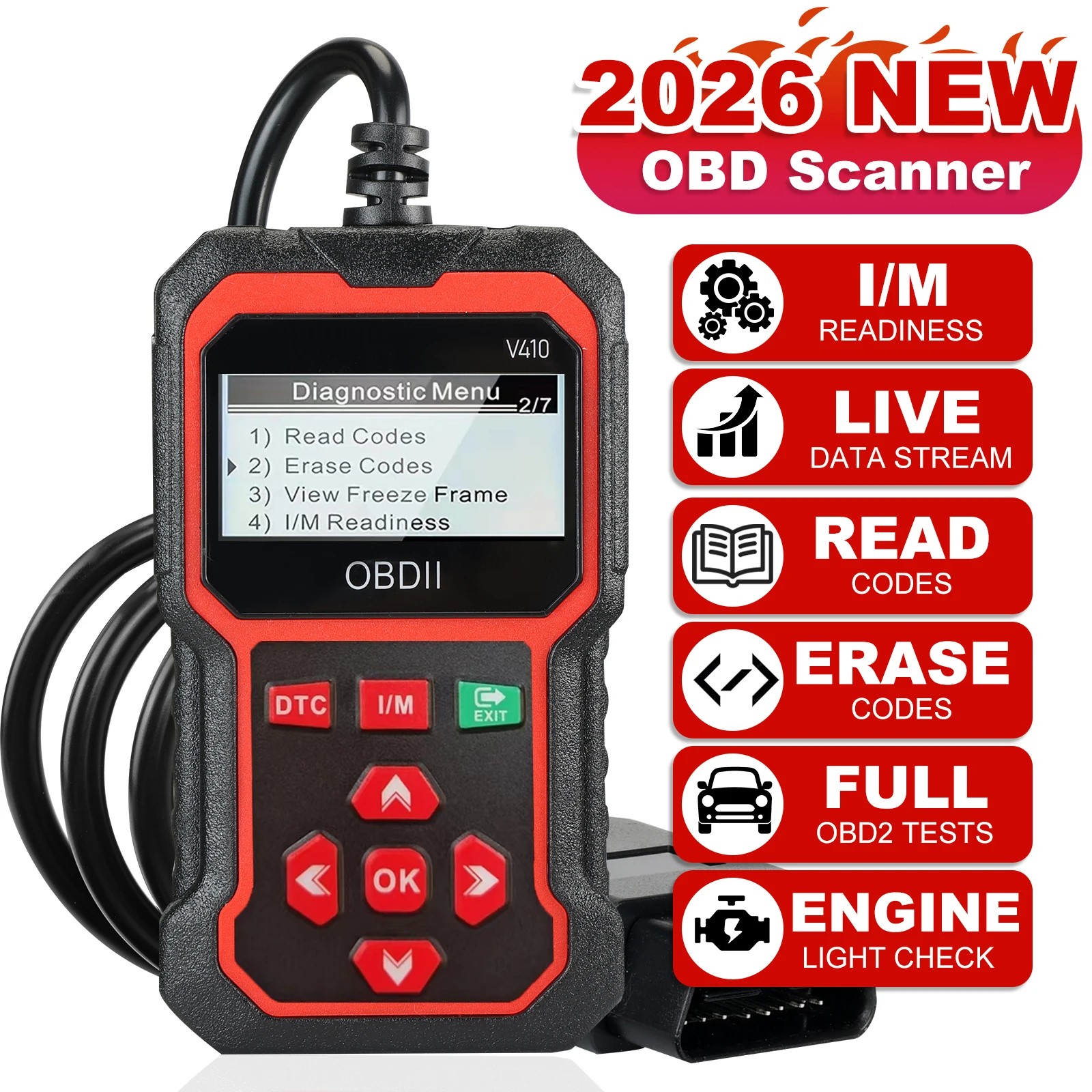 

V410 Car Diagnostic Scanner Tool Automotive OBD2 Scanner for Engine Health Check with Color Screen 2026