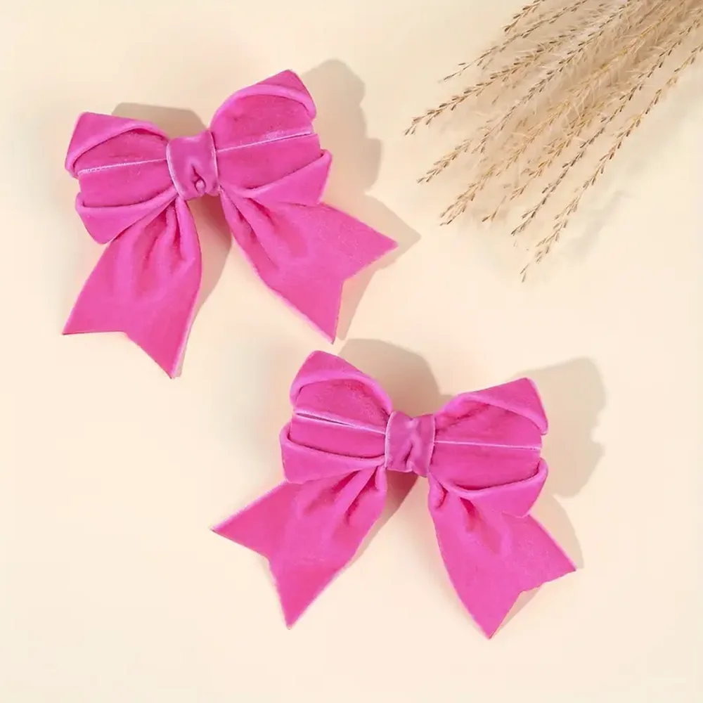 2 шт. новые элегантные бордовые бархатные заколки для волос с бантом, заколки ручной работы с бантом и рюшами по краям для девочек, изысканные аксессуары для волос