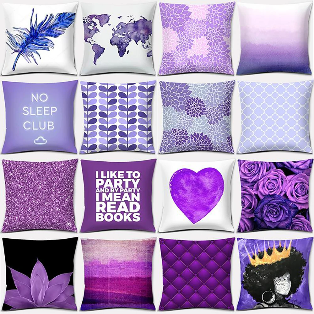 Purple Pattern Pillow Cover Home Office Decoration Cushion  Bedroom Sofa Car  Accessories