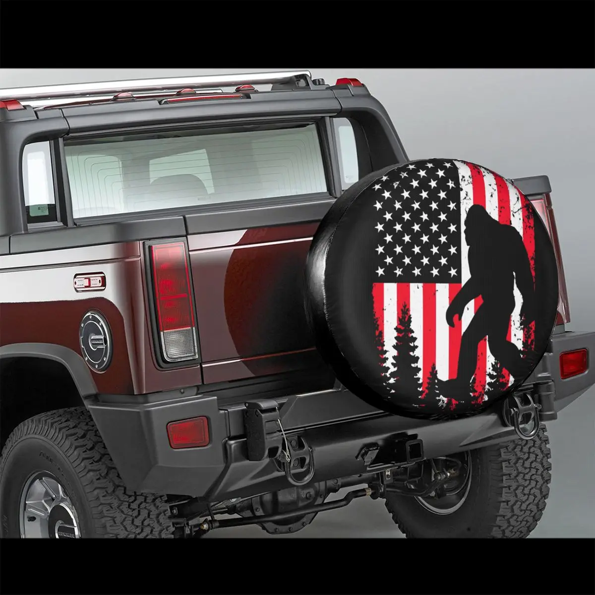 Funny Bigfoot American Flag Spare Tire Cover Bag Pouch for Jeep Pajero Waterproof Car Wheel Covers 14