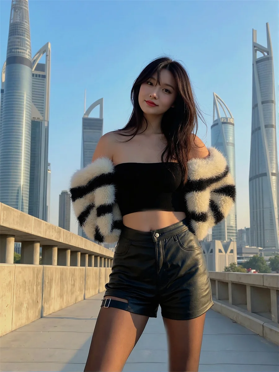 Shorts für Damen, hohe Taille, mattes Leder, mittlerer Strand, Camouflage, Damen, klassisches Pailletten-Kostüm, Rüschen, Femme, Streifen, Thailand