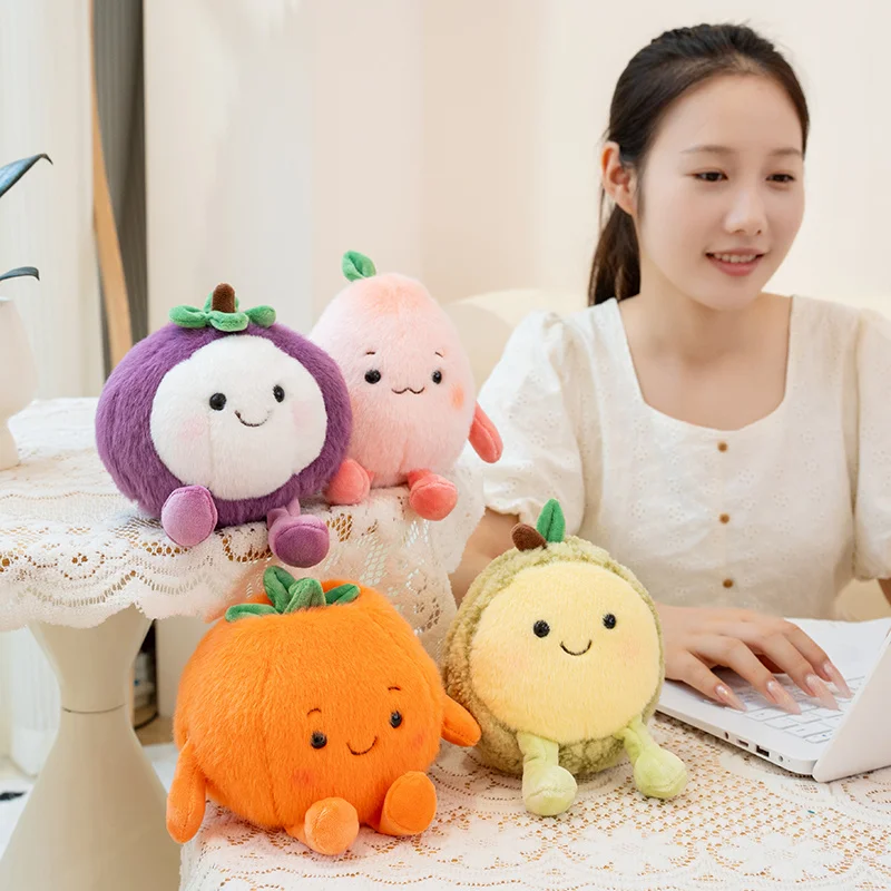 Realistic Scented Fruits Plush Toy Stuffed Durian,Peach,Mangosteen,Persimmon,Dragon Fruit Soft Doll Kids Toys Home Decor