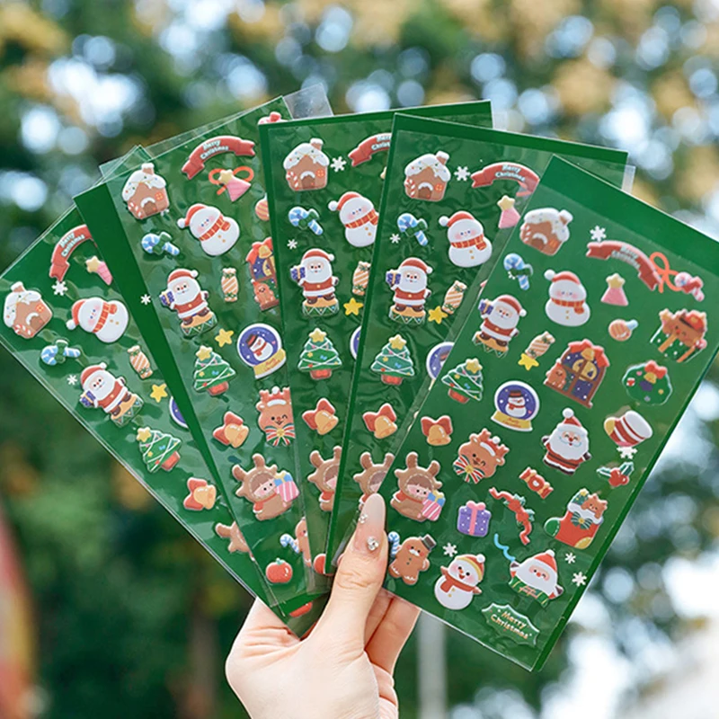 Pegatinas navideñas de dibujos animados para decoración de diario Kawaii, pegatinas de cuentas de mano DIY, suministros escolares de oficina, regalos para niños