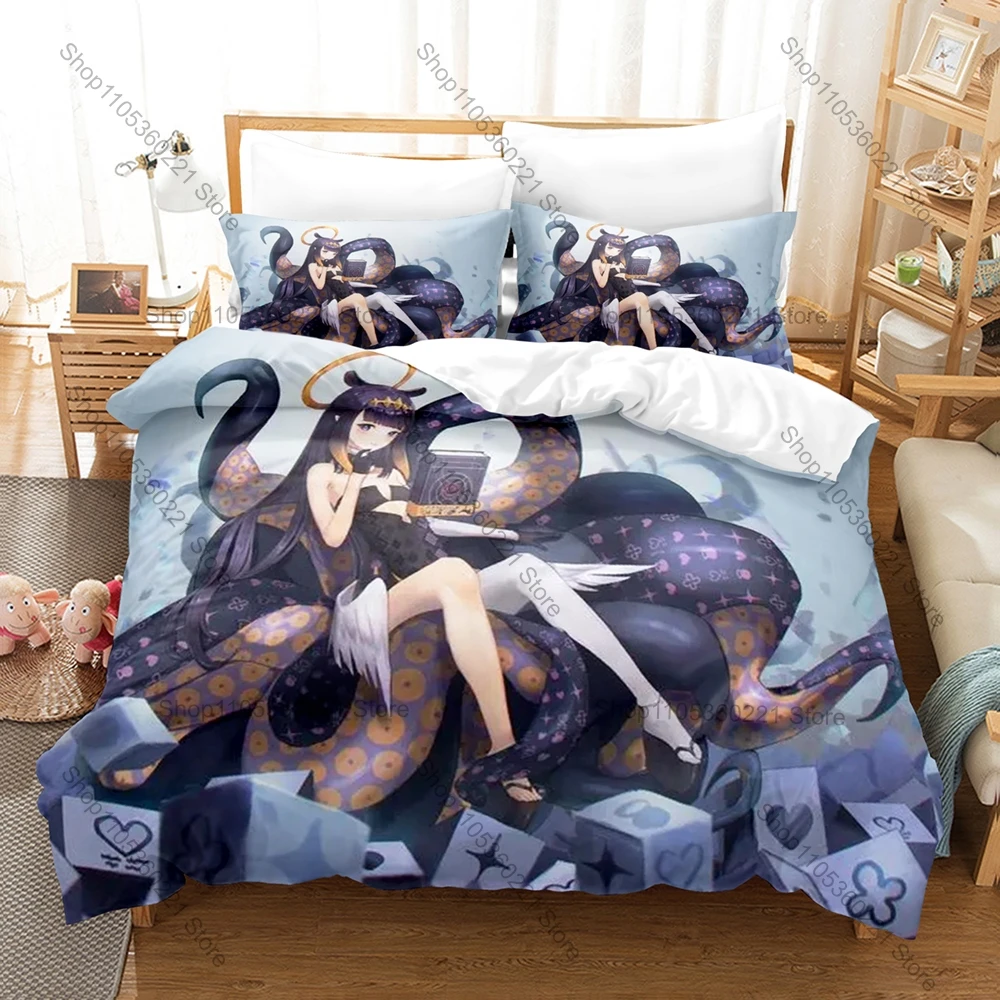 Popular Ninomae Ina'nis Duvet Cover + 2 Pillowcases, Tako Tentacle Design Bedding Set All Season Use for Ina'nis Enthusiasts