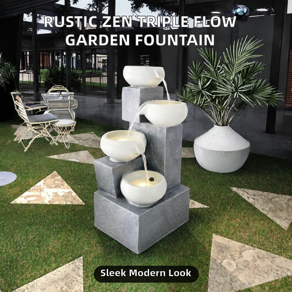 Modern Stylish Square Waterproof Resin Water Fountain for Home Garden Yard Decoration 24x22.5x48.5cm