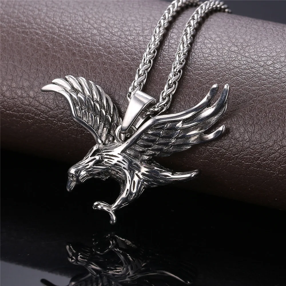 U7 Eagle Necklace Gold Color Stainless Steel Hawk Animal Charm Pendant Link Chain Statement HIip Hop Daily Jewelry