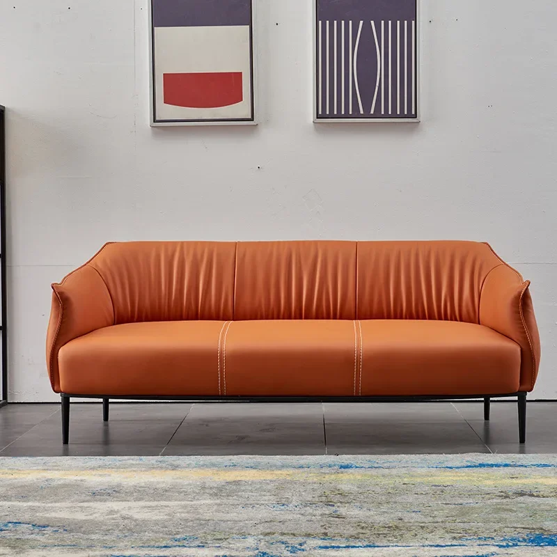 Nordic office sofa, cowhide simple modern business reception leisure office sofa coffee table combination