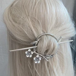 Elf Hair Fork Hair Stick Brooch Pin Hair Barrette with Flores Ramita Robin